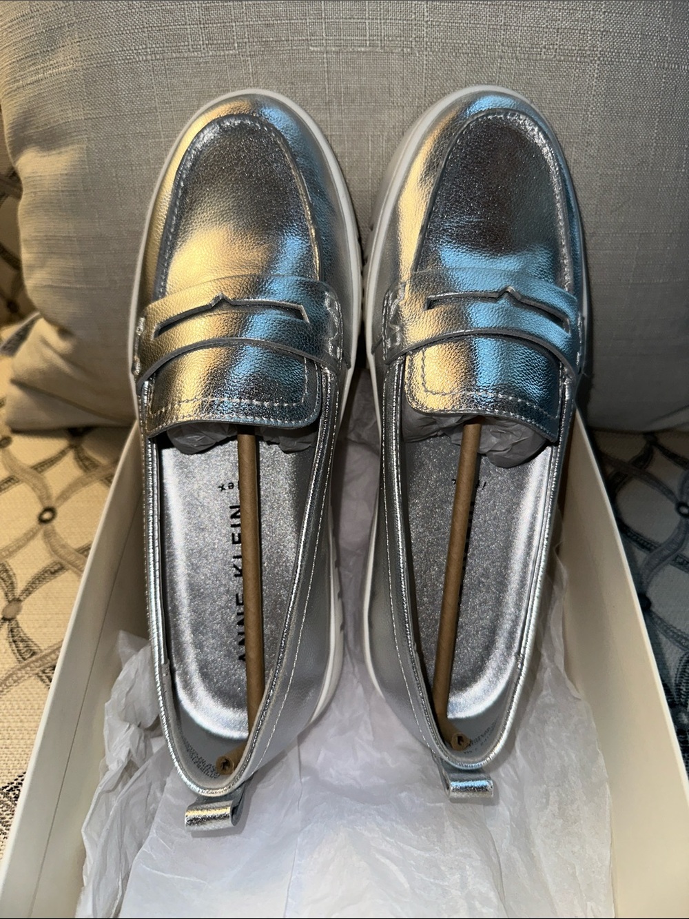 Calvin Klein Silver Metallic Penny Loafers